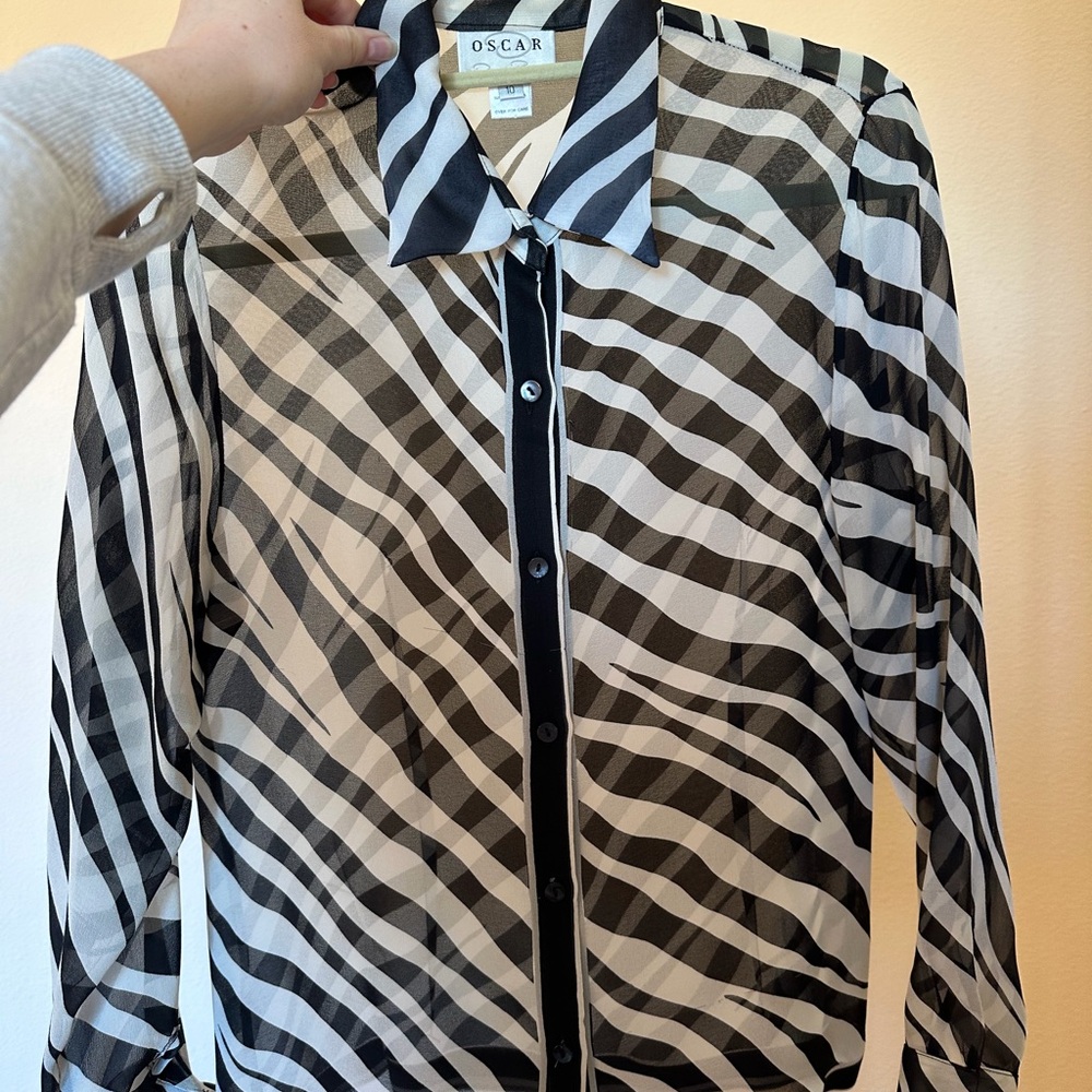 Oscar de la Renta Zebra Print Button Down Shirt